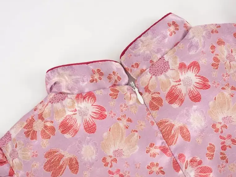 花卉絲綢旗袍連衣裙